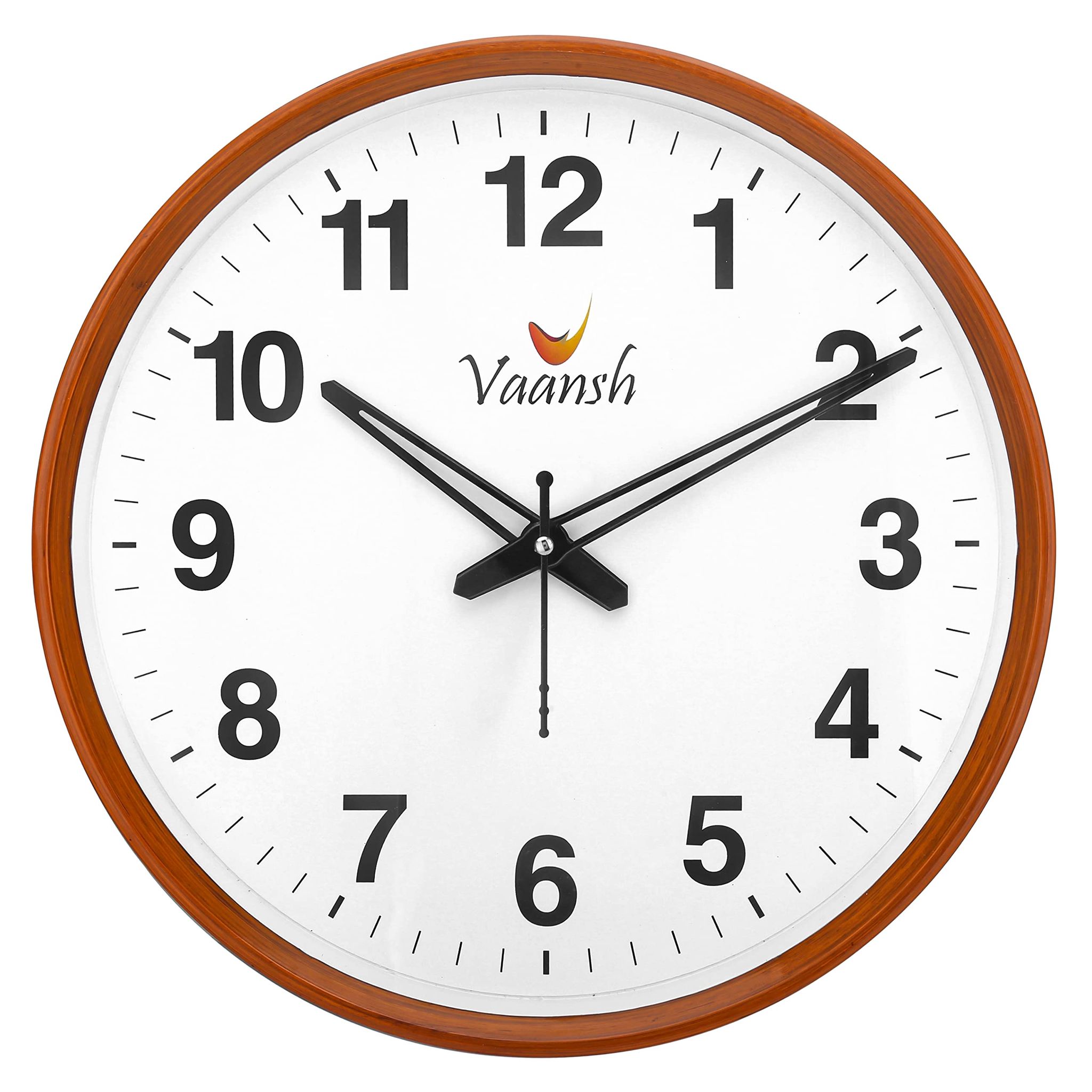 Vaansh Step Movement 12 inches Wall Clock for Home and Office (Wood Colour)