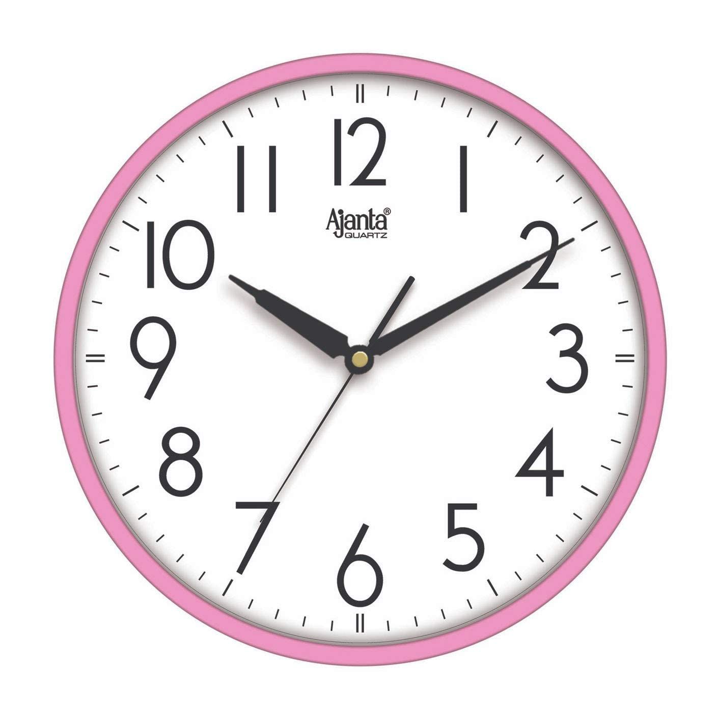 Ajanta Plastic Quartz Step Movement Premium Finish Wall Clock (Pink, White, 30x30x4 cm)