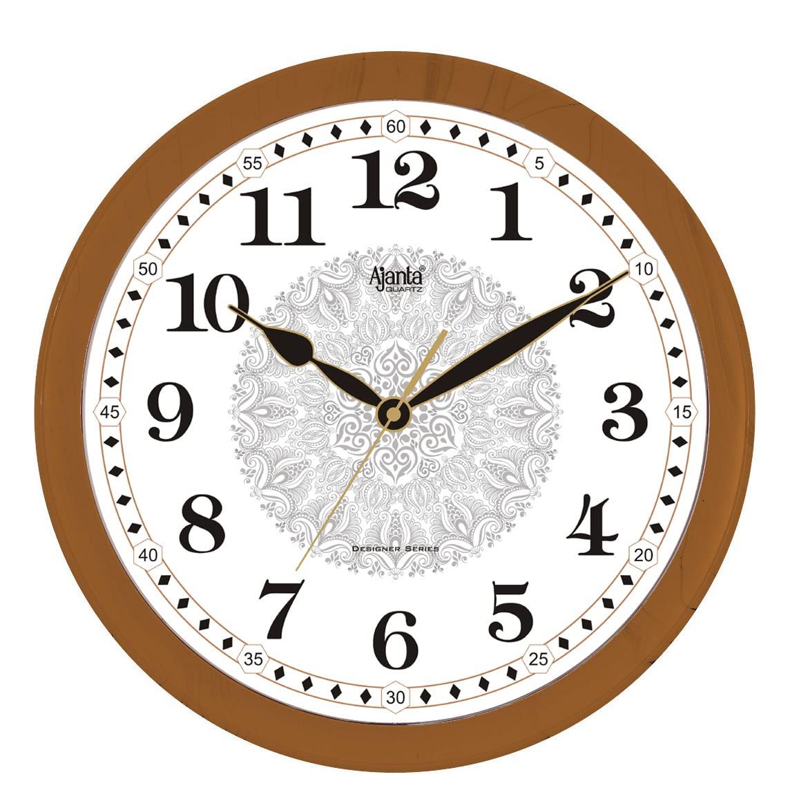 Ajanta Real Silent Sweep Movement Plastic Designer Wall Clock (33 x 33 x 4 cm, Brown)