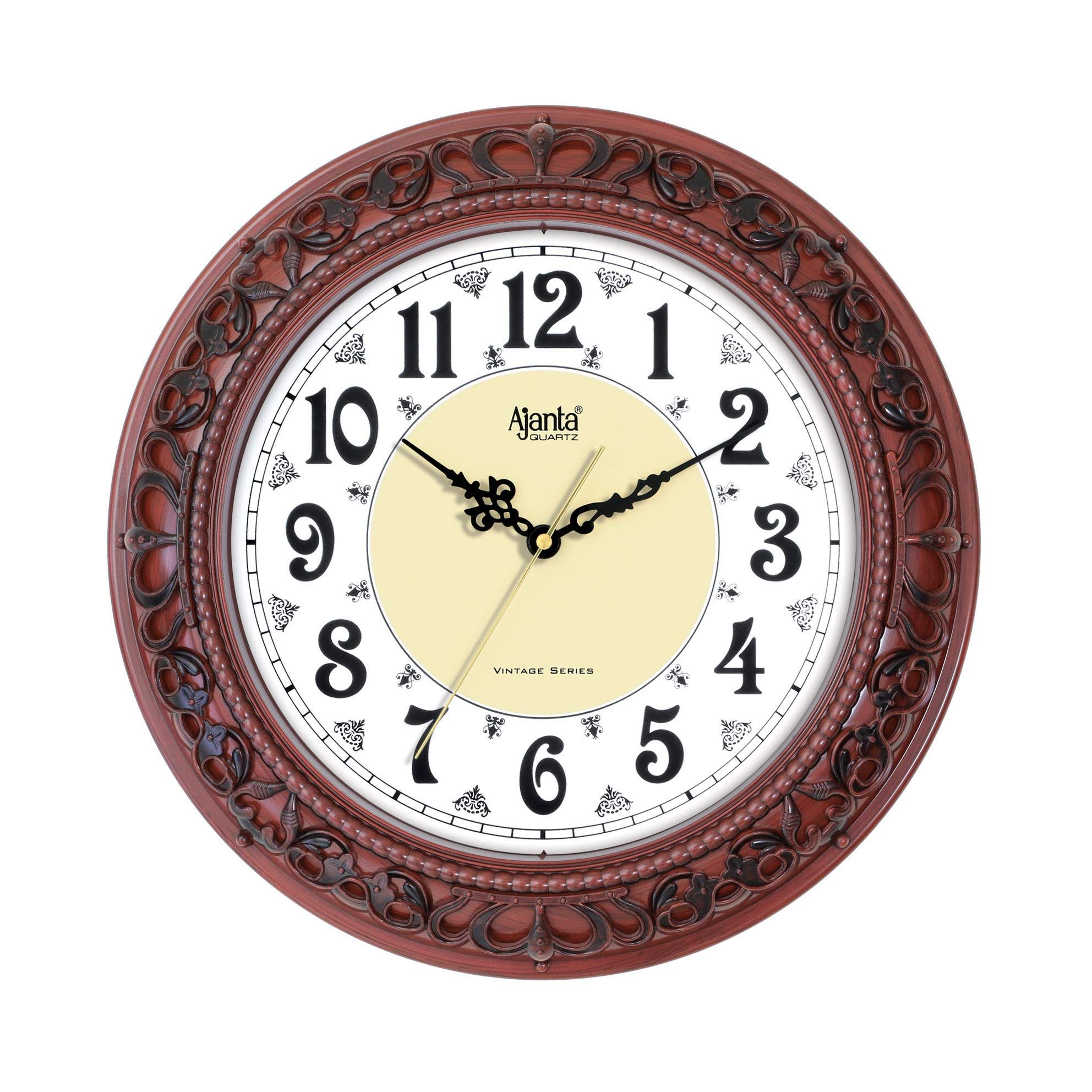 Ajanta Quartz Plastic Silent Sweep Movement Vintage Wall Clock (366 x 57 x 367 mm, Mahogany, M.G)