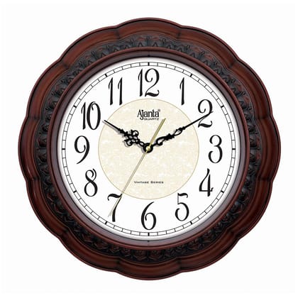 Ajanta Silent Non Ticking Battery Operated Vintage Plastic Wall Clock with Large Numbers (36.3 x 36.3 x 5 cm, Quartz, Brown)