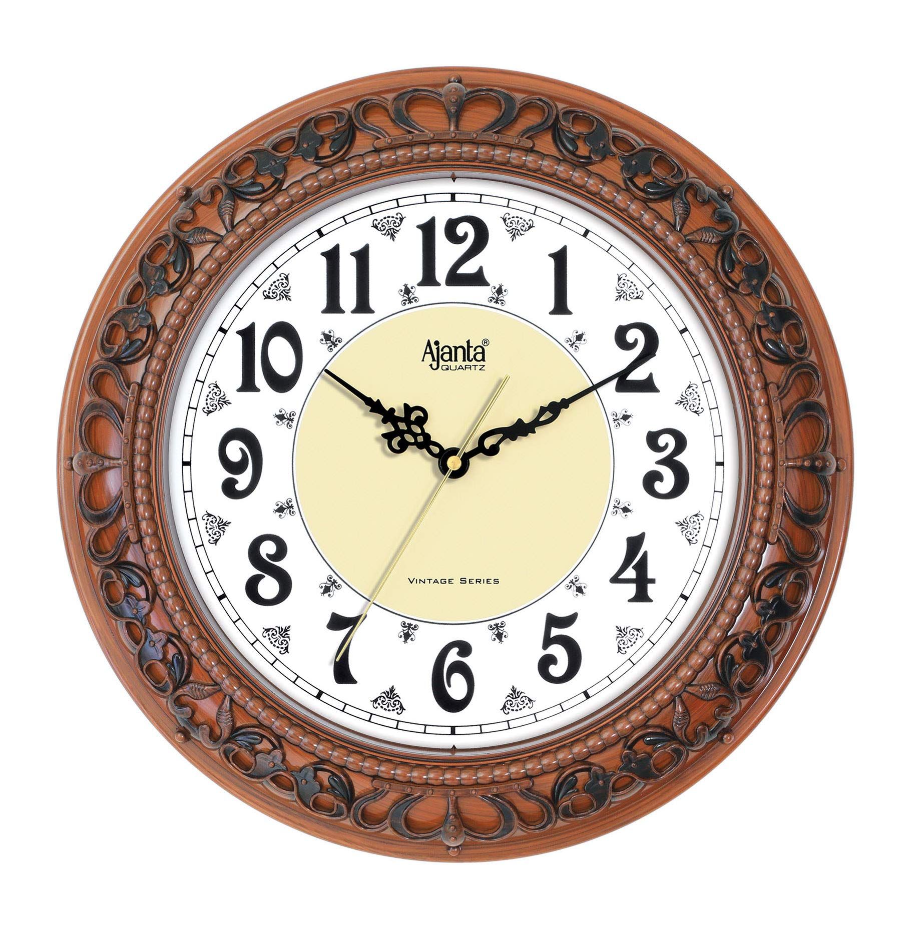 Ajanta Quartz Plastic Silent Sweep Movement Vintage 14 Inches Wall Clock (Teak)