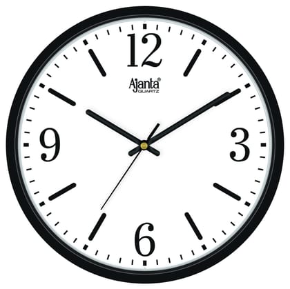 Ajanta Quartz Real Silent Sweep Movement 12 Inches Designer Wall Clock for Home (Black)(Plastic)