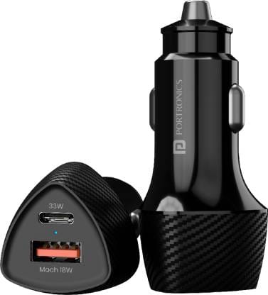 Portronics 33 W Turbo Car Charger  (Black)