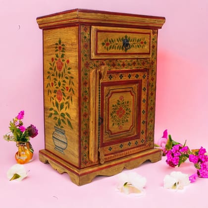 Wooden Handpainted Side Entryway Table Wooden Bedside Table  Traditional Chest of Drawer Side Table for Living Room