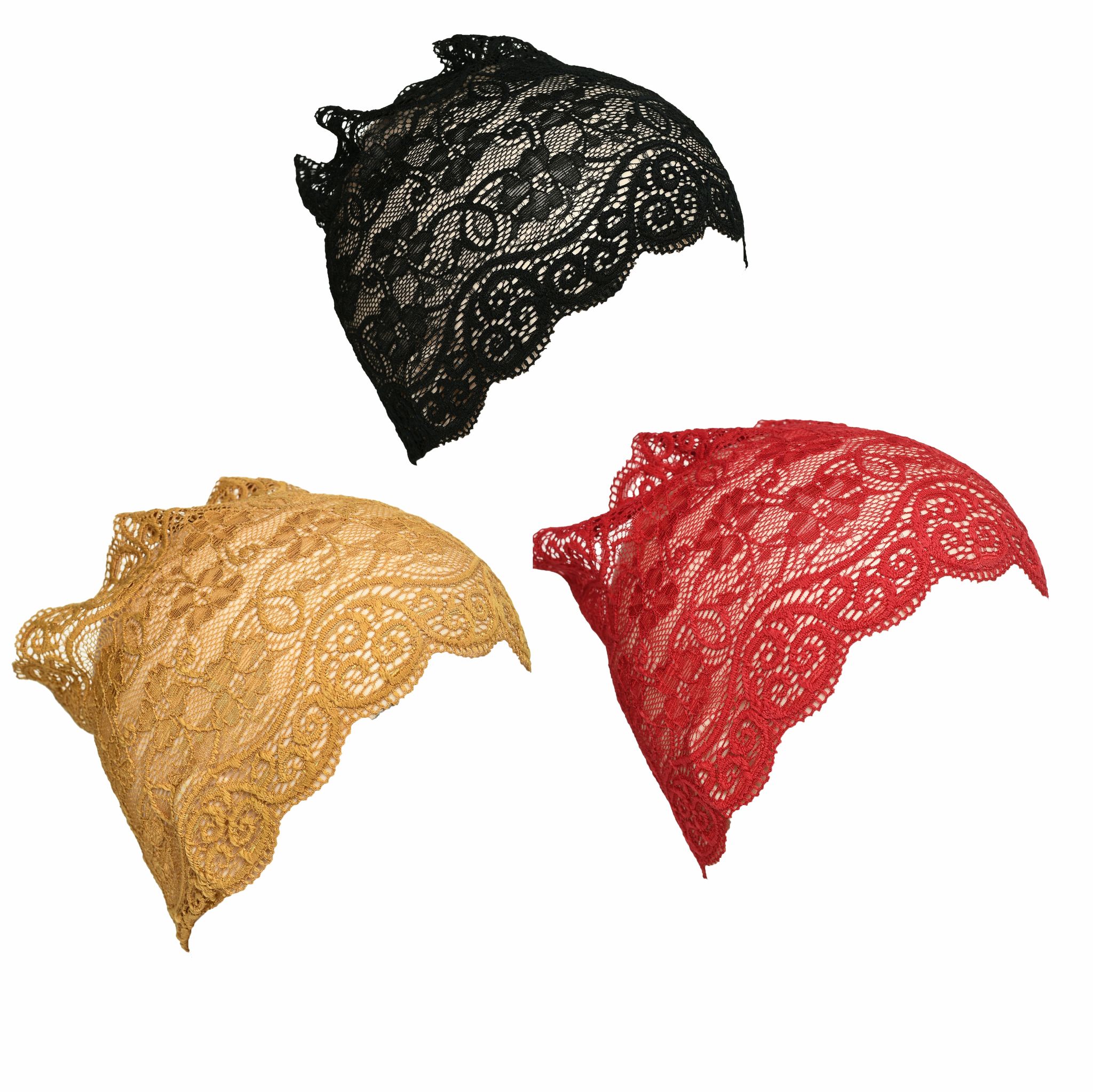 Girls and Womens Hijab Cap Hijab Headband, Under Hijab Scarf Black Golden and Dark Red Naqab Head Scarf (3 pcs)