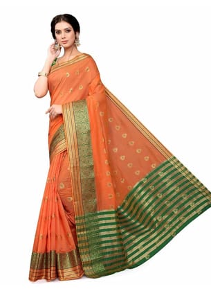 Women's Cotton_Silk Saree (Orange,5-6Mtrs)-PID34583