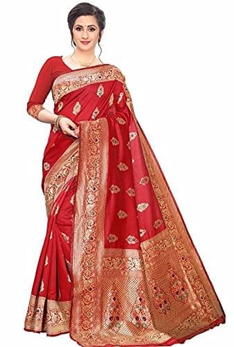 Women's Jacquard Sarees (Red, 5-6Mtrs)-PID34695