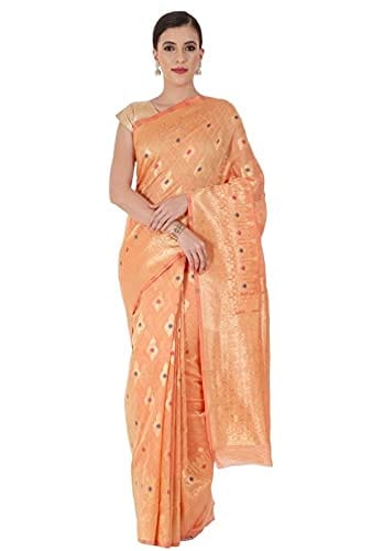 Women's Cotton Sarees (Orange, 5-6Mtrs)-PID34739