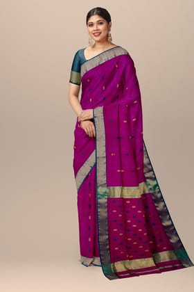 Purple Rudraksh Buti Handwoven Sausar Silk with Zari Border Saree SKU-BS10058