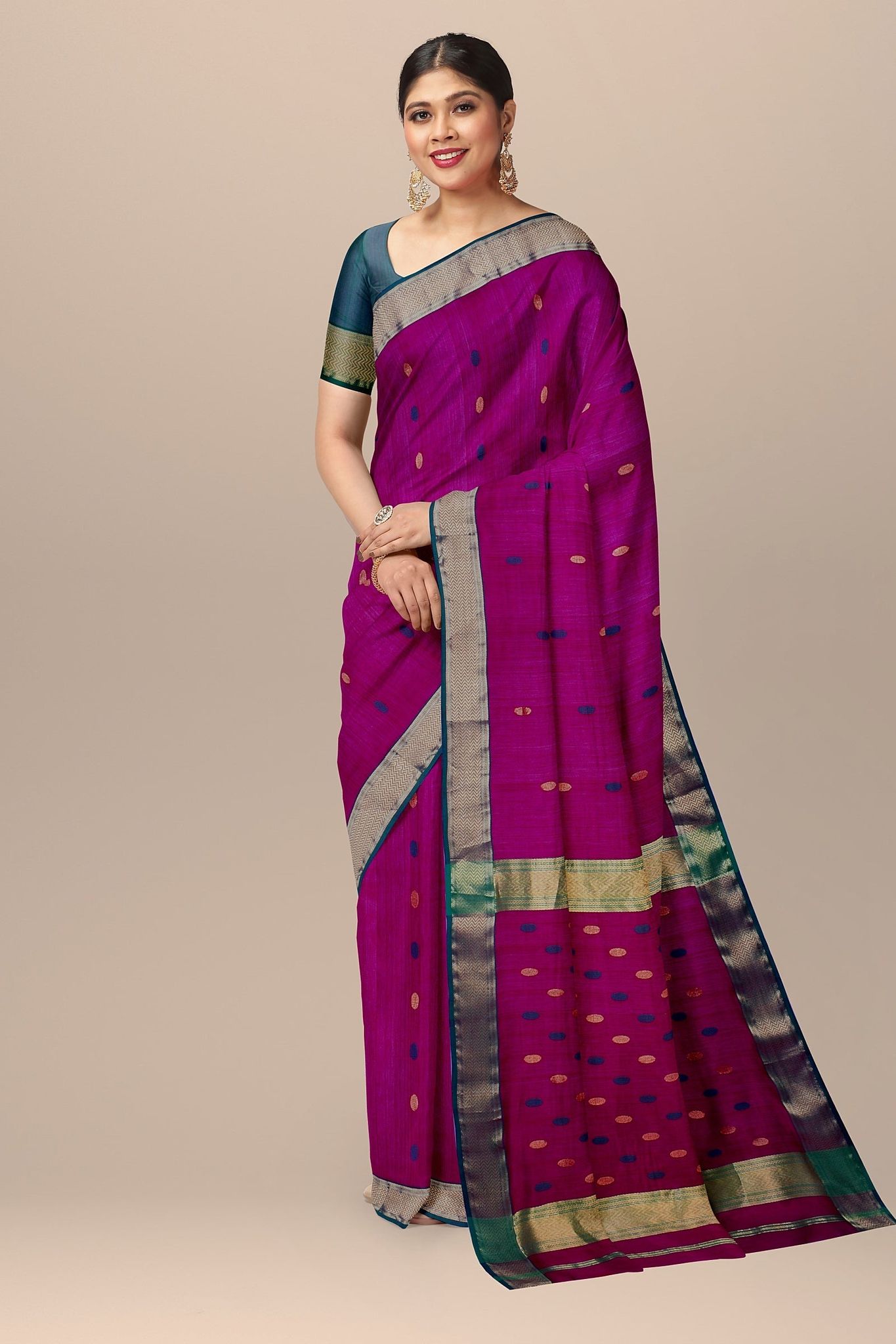 Purple Rudraksh Buti Handwoven Sausar Silk with Zari Border Saree SKU-BS10058