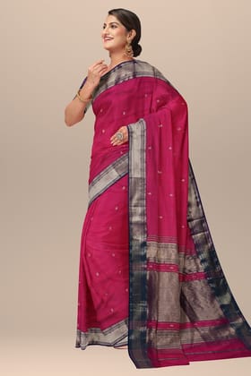 Rani Pink Handwoven Rui Buti Mulberry Sausar Silk Saree SKU-BS10068