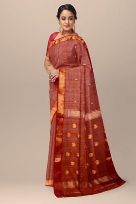 Cinnamon Brown Carry Buti  Maheshwari  Silk with Zari Border and Carry Buta Saree SKU- BS10037