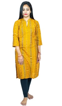 Women's Sambalpuri Certified Handloom Pure Cotton Straight Kurti (Yellow, M)-PID42741