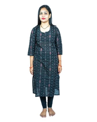 Women's Sambalpuri Certified Handloom Pure Cotton Straight Kurti (Black, S)-PID42743