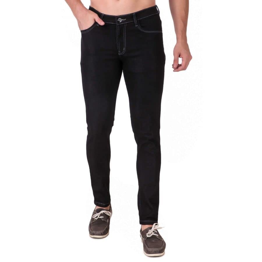 Men's Slim Fit Denim Mid Rise Stretchable Jeans (Black, 34)-PID42903