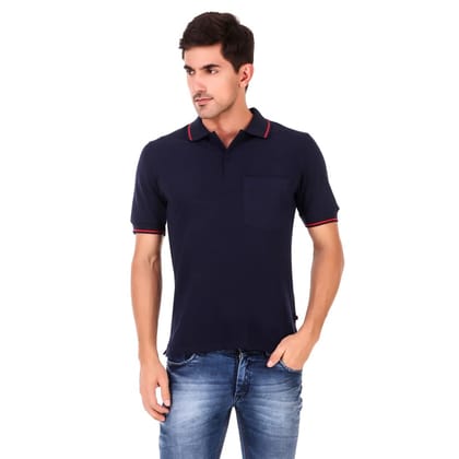 Men's Cotton Blend Half Sleeve Polo Tshirt (Navy Blue, M)-PID43507