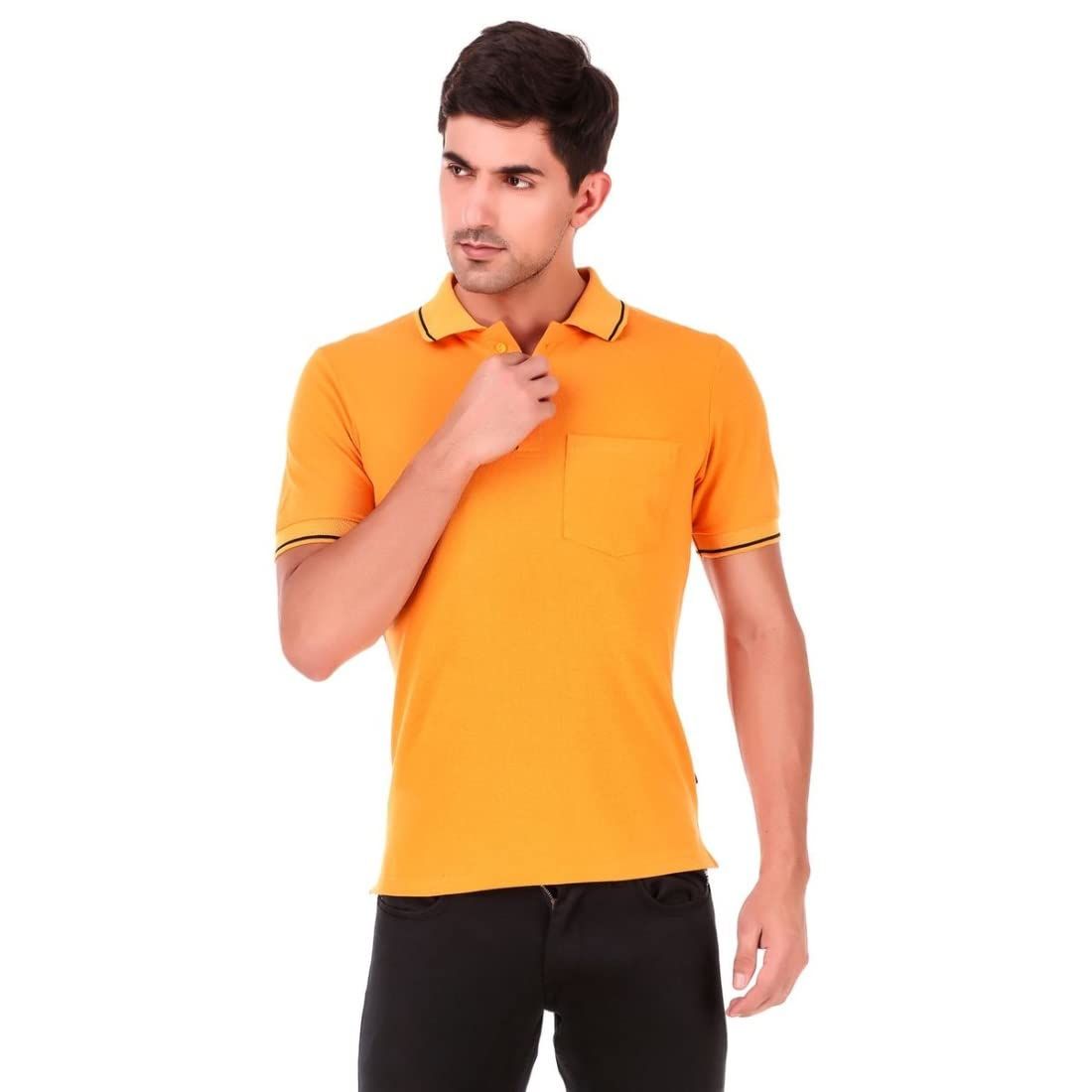 Men's Cotton Blend Half Sleeve Polo Tshirt (Orange, M)-PID43508