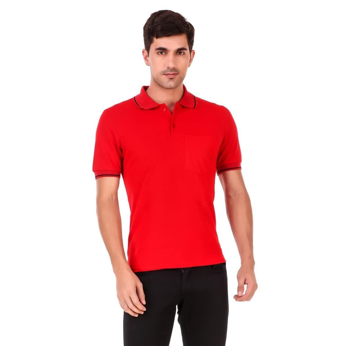 Men's Cotton Blend Half Sleeve Polo Tshirt (Red, M)-PID43509