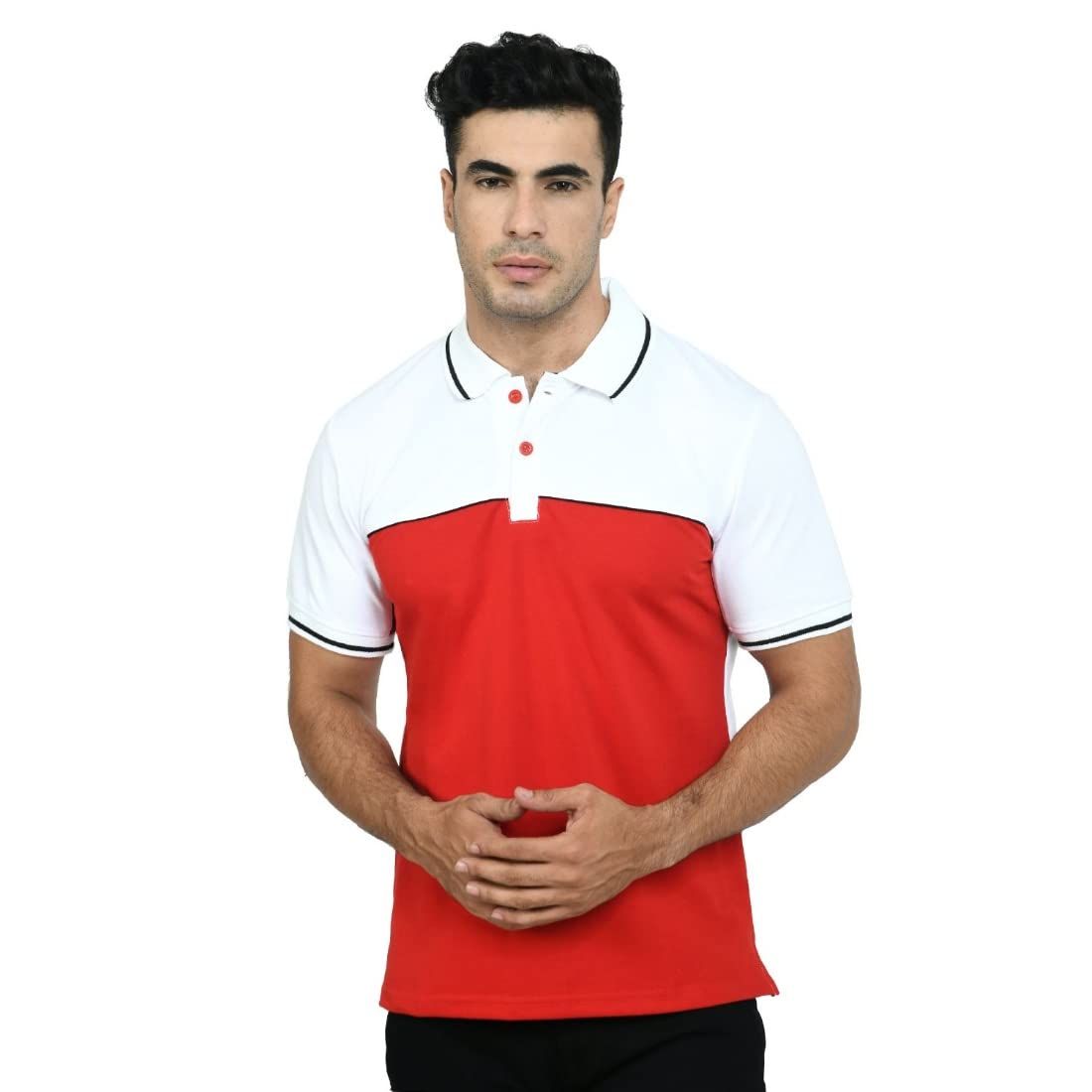 Men's Cotton Blend Half Sleeve Polo Tshirt (White, M)-PID43516