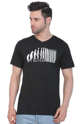Men's Cotton Jersey V Neck Printed Tshirt (Black, Size: 2XL)-PID43029