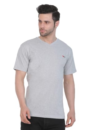 Men's Cotton Jersey V Neck Plain Tshirt (Grey Melange, Size: M)-PID43022