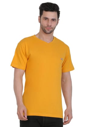 Men's Cotton Jersey V Neck Plain Tshirt (Mustard Yellow, Size: M)-PID43026