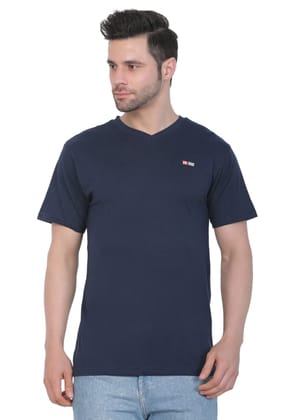 Men's Cotton Jersey V Neck Plain Tshirt (Navy, Size: M)-PID43020