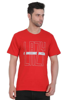 Men's Cotton Jersey Round Neck Printed Tshirt (Red, Size: M)-PID43014