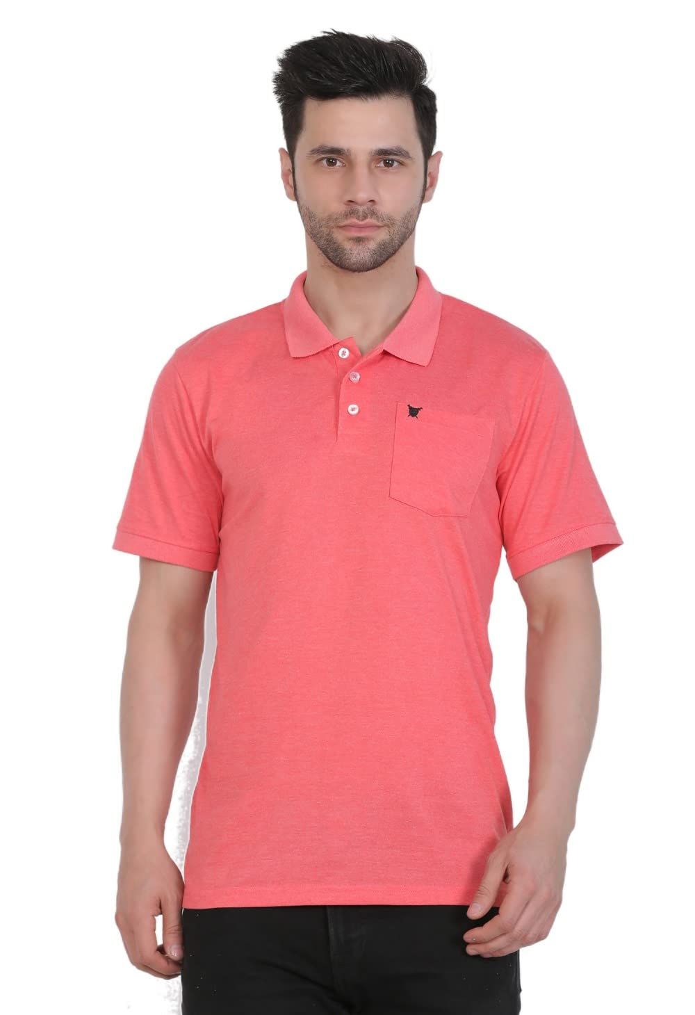 Men's Poly Viscose Polo Plain Tshirt (Red Melange, Size: M)-PID43038