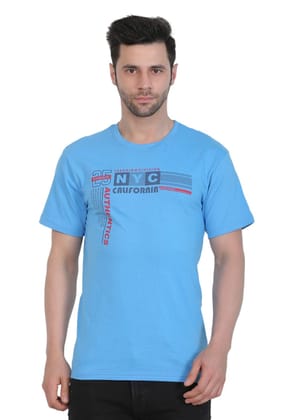 Men's Cotton Jersey Round Neck Printed Tshirt (Turquoise Blue, Size: M)-PID43016