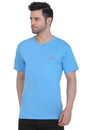 Men's Cotton Jersey V Neck Plain Tshirt (Turquoise Blue, Size: M)-PID43025