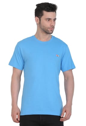 Men's Cotton Jersey Round Neck Plain Tshirt (Turquoise Blue, Size: M)-PID43007