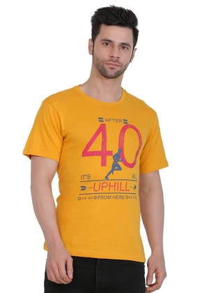 Men's Cotton Jersey Round Neck Printed Tshirt (Mustard Yellow, Size: M)-PID43017