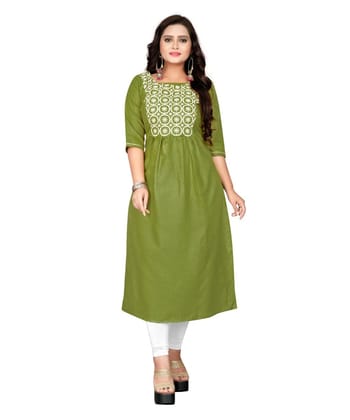 Women's Cotton Embroidery Straight Kurti (Light Green, Size: M)-PID43479