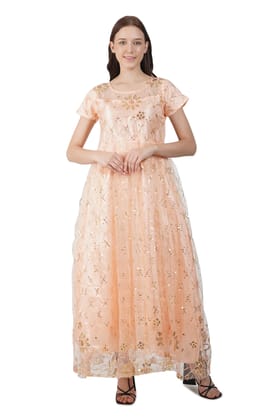 JACOBIN CUCKOO MATERNITY GARMENTS Fancy Peach Net Gown Free Size