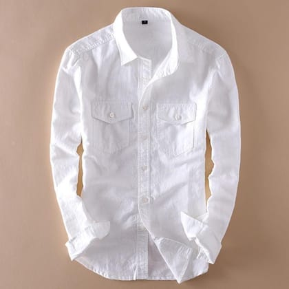 Try this Exclusive Double Pocket White Casual Linen Shirt for Men