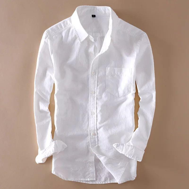 White Linen Cotton Men's Shirt