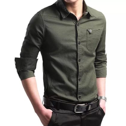 Army Green Cotton Men's Shirt