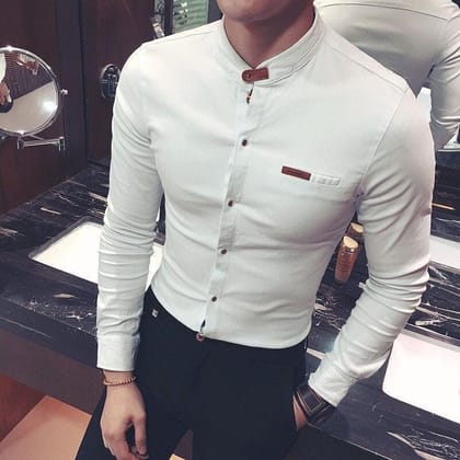 Leather White Cotton Men's Shirt