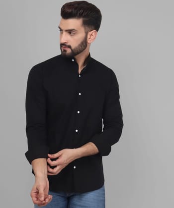 TryBuy Exclusive Men's Black Solid Band Casual Cotton Shirt