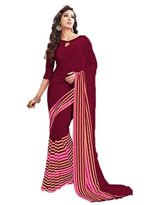 Womens Geogrette Saree with Blouse Digital Printed Saree (Maroon, 6.25 Mtr)-PID31935