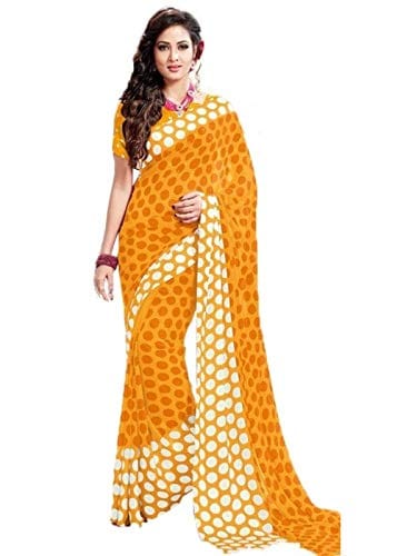 Womens Geogrette Saree with Blouse Digital Printed Saree (Yellow, 6.25 Mtr)-PID31937