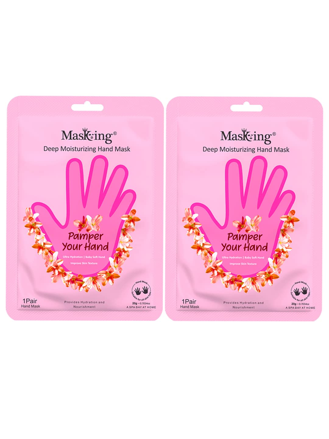 Masking Hand Mask for Deep Moisturising, Hydration & Nourishment, Remove dull, dry skin, Softens nails and cuticles, Hand Mask for Soft and Silky Hands each 20g (pack of 2)