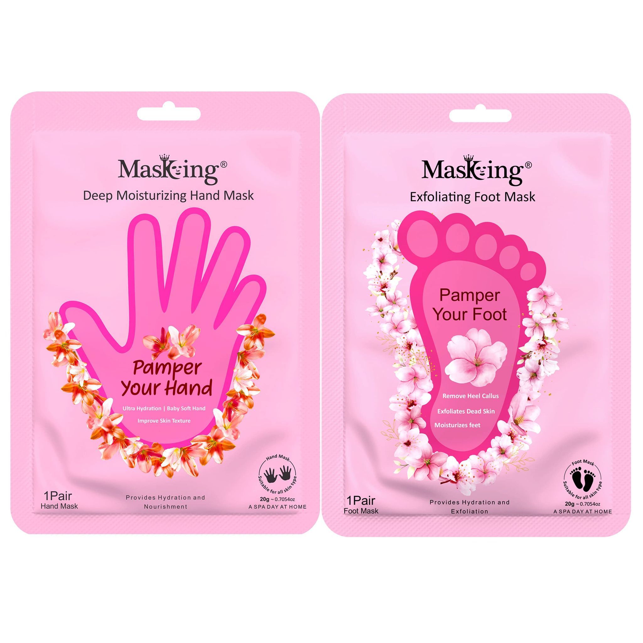 Masking Hand Gloves Mask and Exfoliating Foot Mask for Deep Moisturisation and Exfoliating, Smooth Silky and Brightening hand and Foot Each 20g (Combo 02)