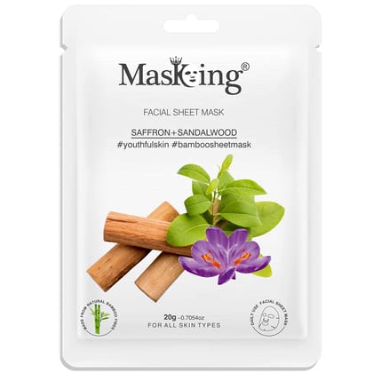 MasKing Bamboo Facial Sheet Mask of Saffron & Sandalwood for Youthful Skin Ideal for Women & Men 20ml, (Pack of 1)