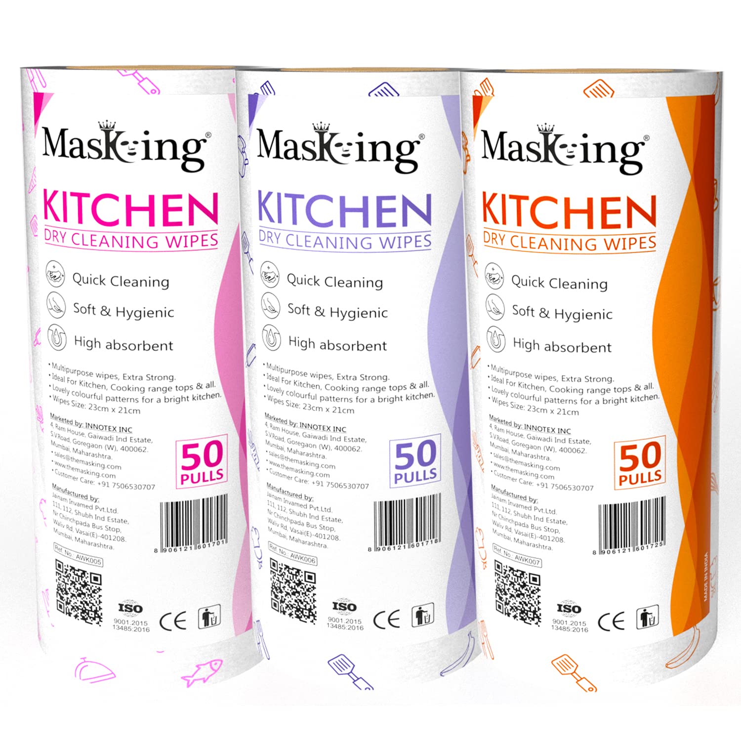 Masking Super Soft Colorful Pattern Non-Woven Kitchen Cleaning Tissue Roll| Paper Towel |High Absorbent Wipe for Cleaning, Each Roll 50 Pulls - 3 ROLLS