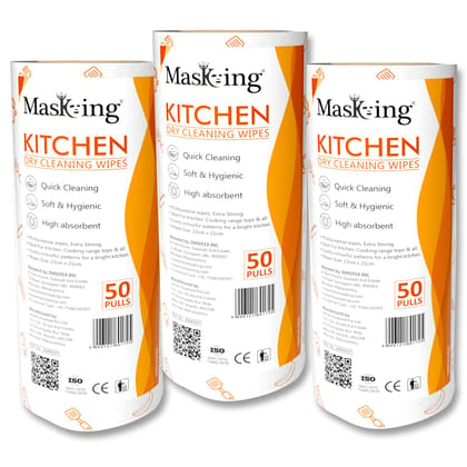 Masking Super Soft Colorful Pattern Non-Woven Kitchen Cleaning Tissue Roll| Paper Towel |High Absorbent Wipe for Cleaning, Orange Each Roll 50 Pulls - 3 ROLLS