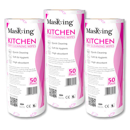 Masking Super Soft Colorful Pattern Non-Woven Kitchen Cleaning Tissue Roll| Paper Towel |High Absorbent Wipe for Cleaning, Pink Each Roll 50 Pulls - 3 ROLLS