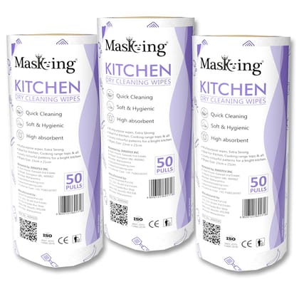 Masking Super Soft Colorful Pattern Non-Woven Kitchen Cleaning Tissue Roll| Paper Towel |High Absorbent Wipe for Cleaning, Purple Each Roll 50 Pulls - 3 ROLLS